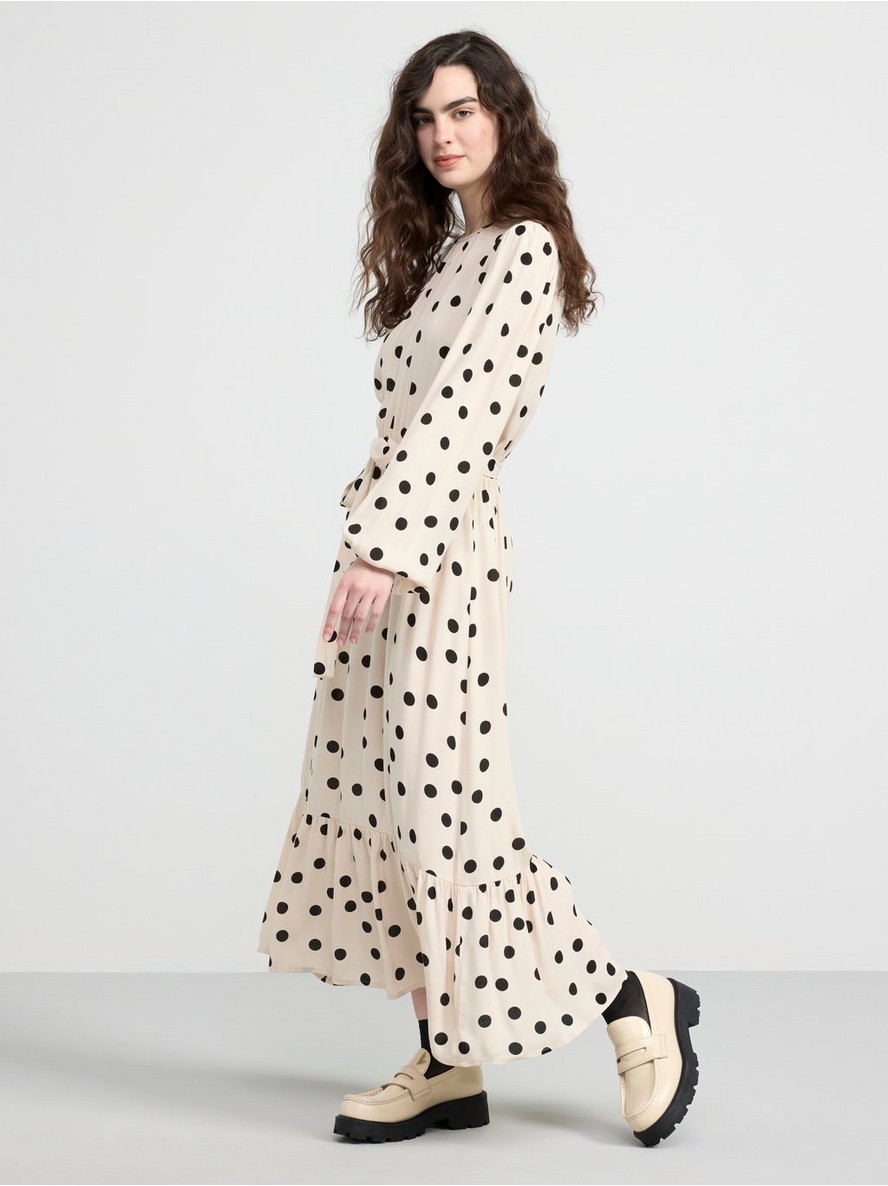 Long sleeve maxi dress with dots - 8547191-8399