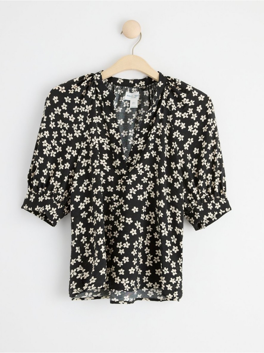 Bluza – Patterned short sleeve blouse with v-neck