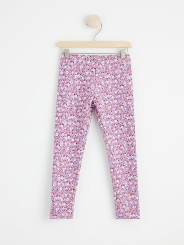 Leggings with brushed inside and flowers - 8542303-6965