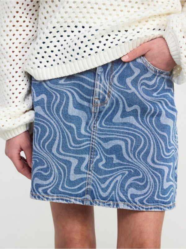 Denim skirt with swirl pattern - 8542616-790