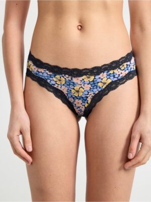Brazilian low waist briefs with high leg cut and flowers - 8542836-2150