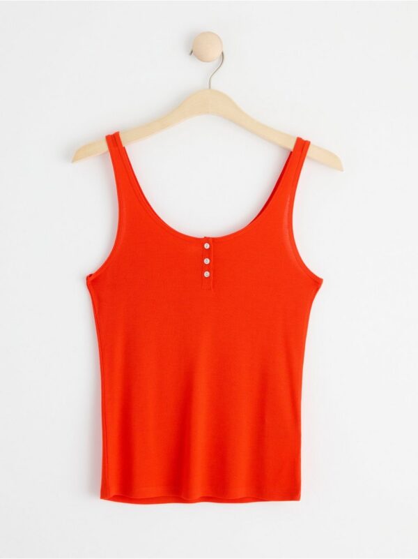 Ribbed tank top with button placket - 8543707-6787