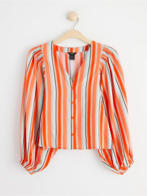 Striped puff sleeve blouse - 8560203-7813