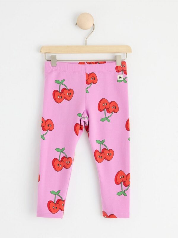 Leggings with cherry hearts and brushed inside - 8563562-9857