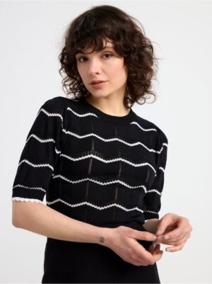 Pattern knitted striped short sleeve jumper - 8598760-80