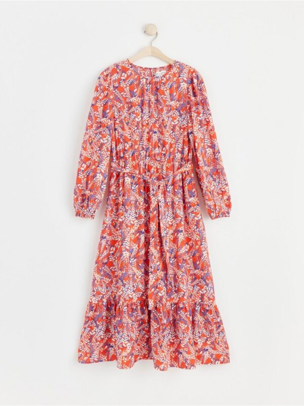 Long sleeve floral maxi dress with flounce - 8540154-7287