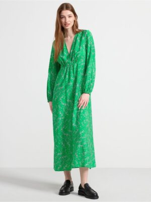 Long sleeve v-neck maxi dress with flowers - 8540692-7021