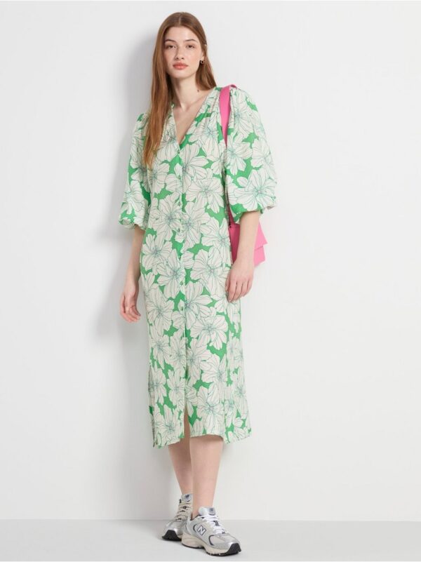 Long sleeve midi dress with flowers - 8545111-6859