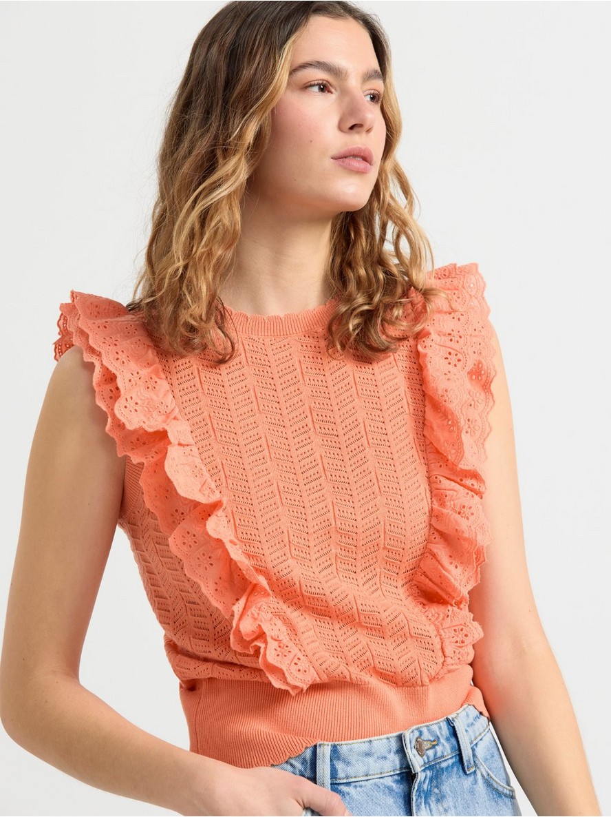 Bluza – Sleeveless knitted top with flounces