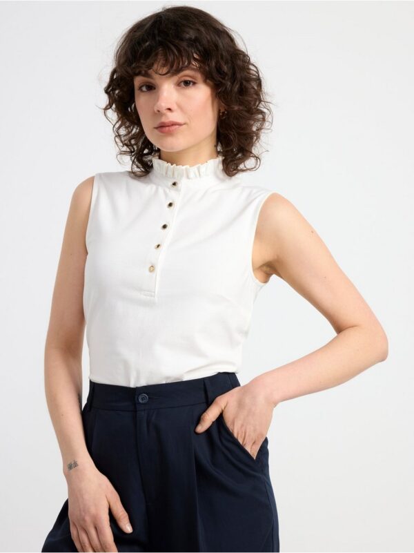 Sleeveless top with frill collar - 8557814-300
