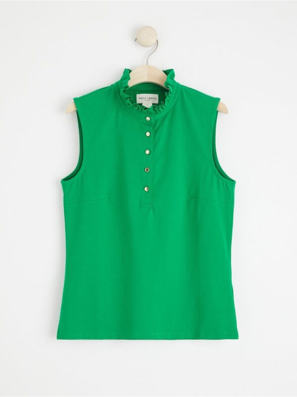 Sleeveless top with frill collar - 8557814-7856