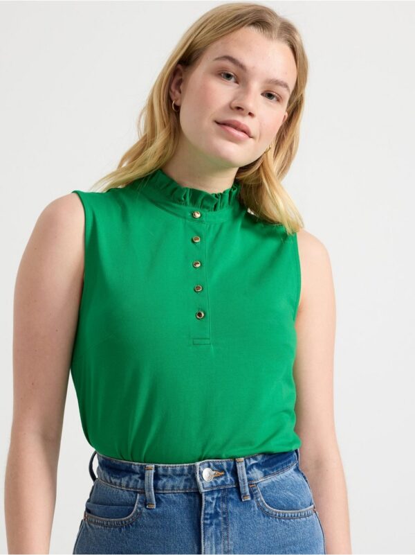 Sleeveless top with frill collar - 8557814-7856