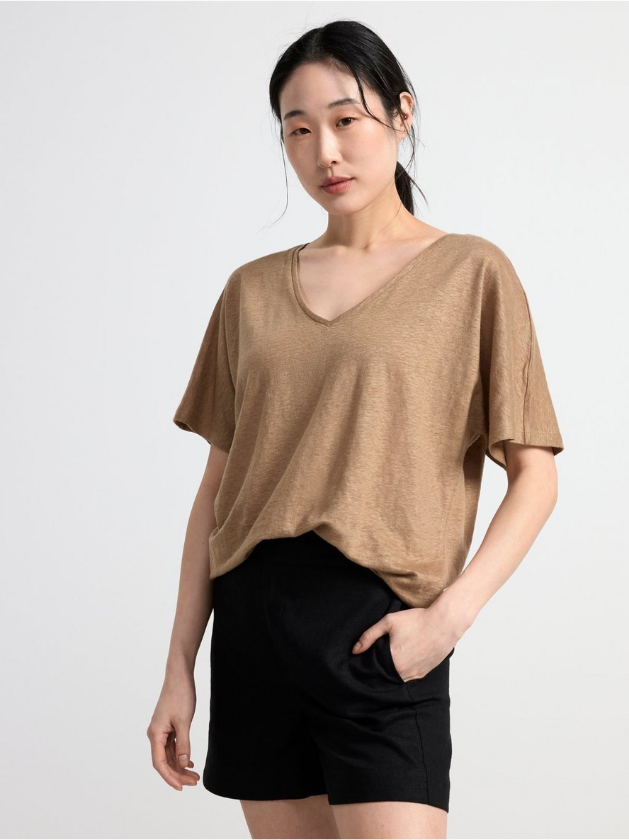 Majica – Short sleeve v-neck linen top
