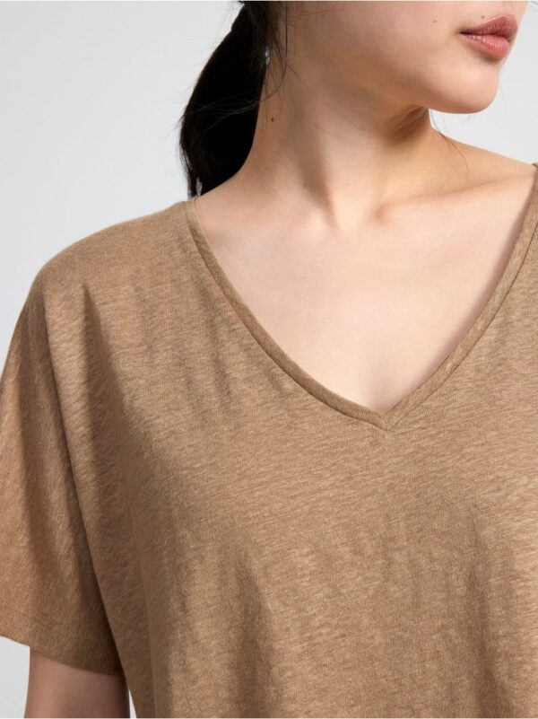 Short sleeve v-neck linen top - 8582786-5895
