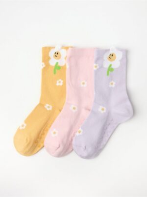 3-pack antislip socks with flowers - 8539033-9959