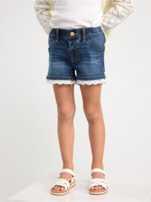 SARA Slim regular waist jeans shorts with lace - 8547084-790