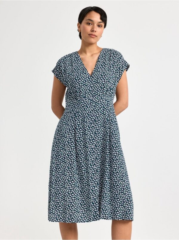Short sleeved midi dress with flowers - 8551859-2150