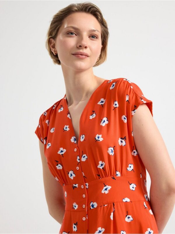 Short sleeved midi dress with flowers - 8551859-7287