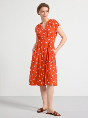 Short sleeved midi dress with flowers - 8551859-7287