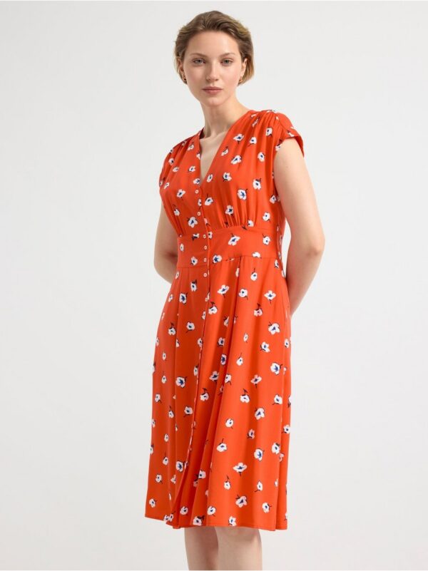 Short sleeved midi dress with flowers - 8551859-7287