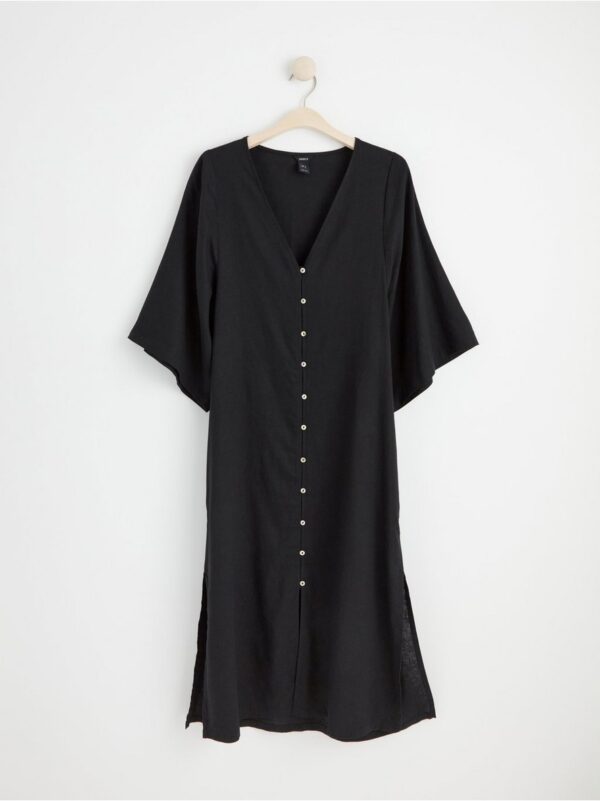Short sleeve linen blend midi dress - 8558660-80