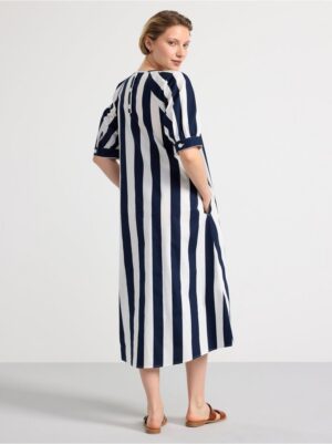 Striped puff sleeve midi dress - 8573430-2150