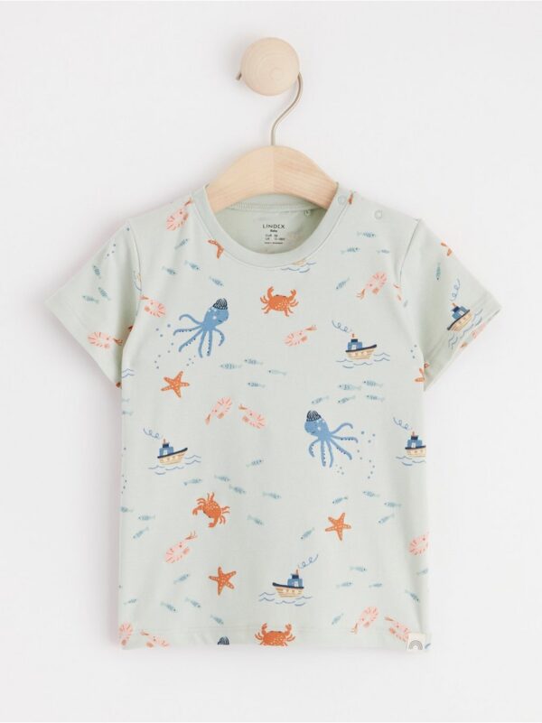 Short sleeve top with sea print - 8587879-7654