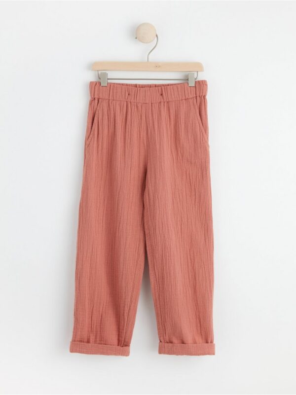 Straight regular waist crinkled cotton trousers - 8553790-2486