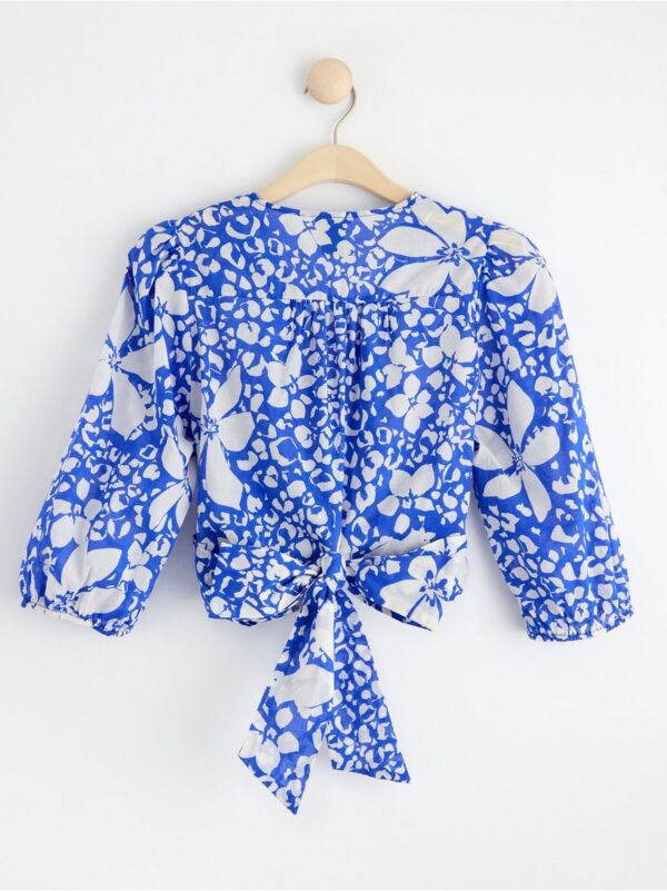 Patterned puff sleeve wrap blouse - 8557926-9614