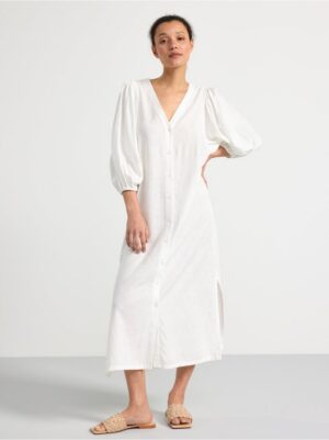 Linen blend midi dress with puff sleeves - 8562645-300