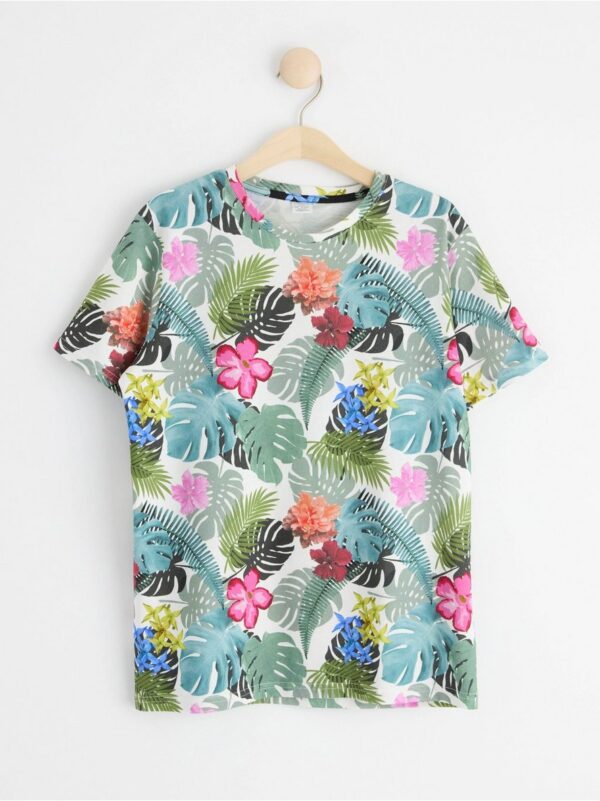 Regular t-shirt with tropical print - 8562852-325