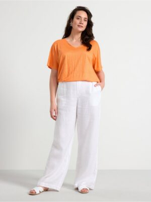 Short sleeve v-neck linen top - 8582786-6702