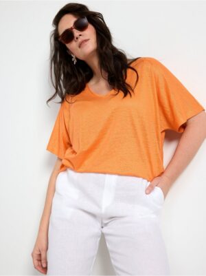 Short sleeve v-neck linen top - 8582786-6702