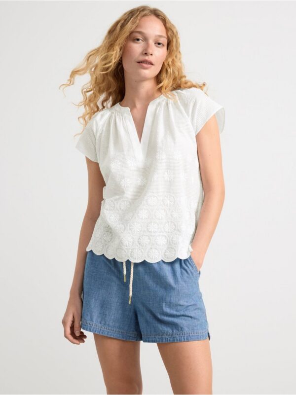 Short sleeved blouse with embroidery - 8598857-300
