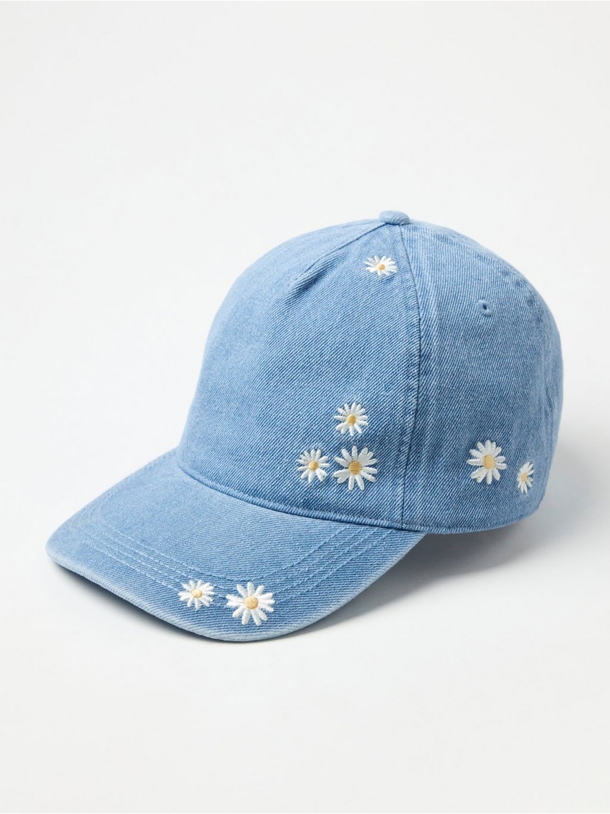Kacket – Denim round peak cap with daisies