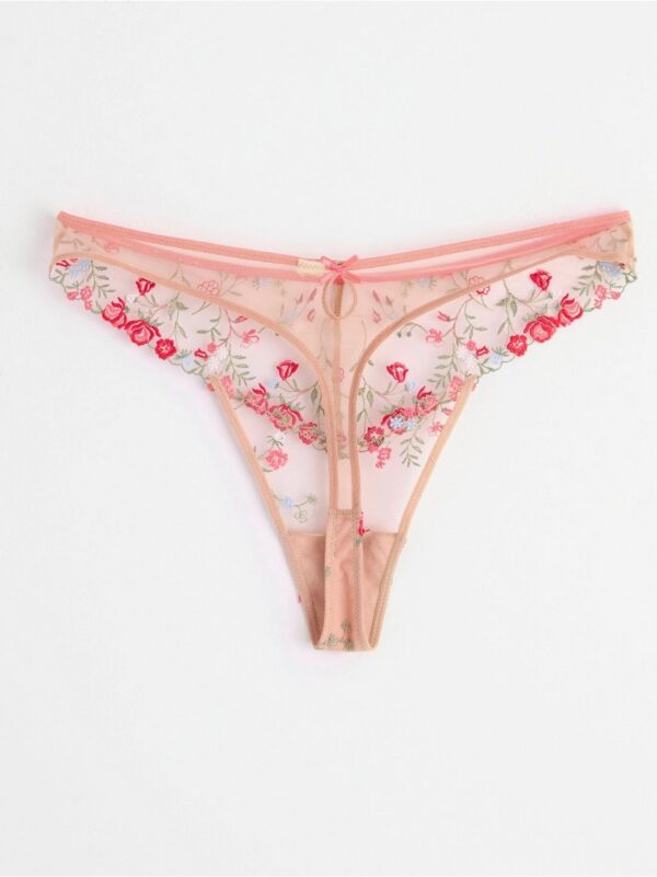 Thong low waist with lace flowers - 8523467-1322