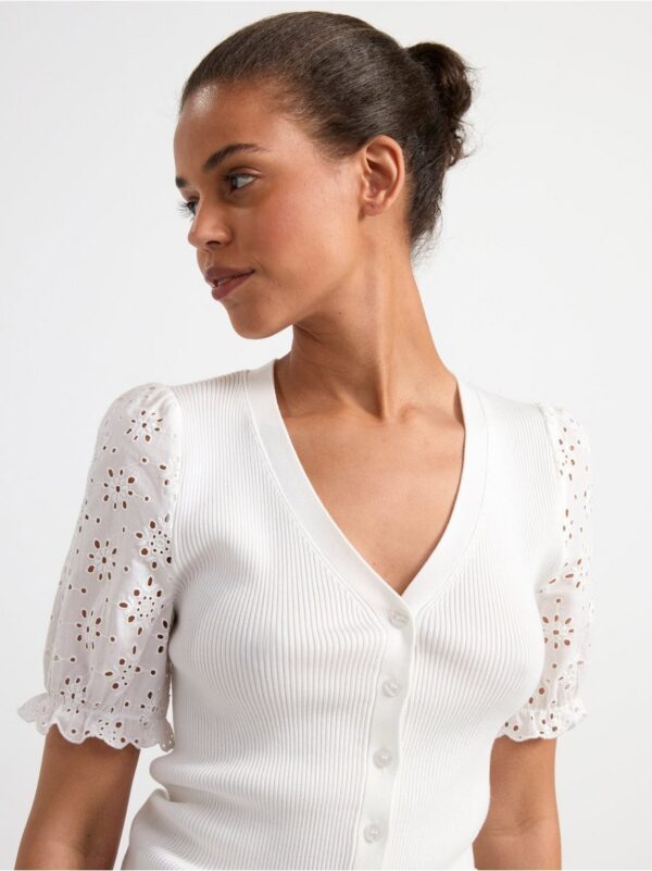 Knitted cardigan with short broderie anglaise sleeves - 8557915-300