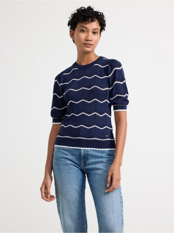 Pattern knitted striped short sleeve jumper - 8598760-2150