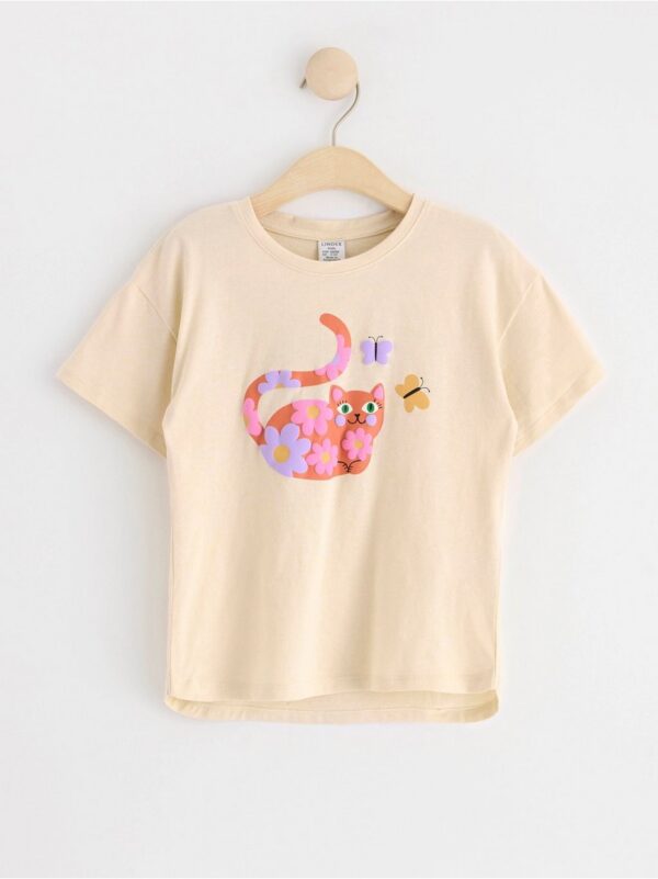 Oversize t-shirt with cat and flower print - 8600566-1230