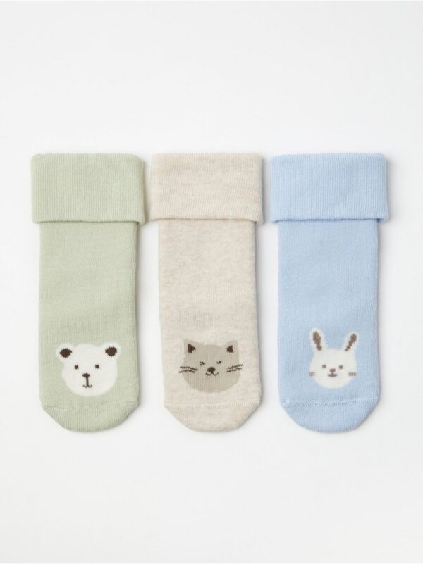 3-pack Terry socks with cats - 8622498-7954