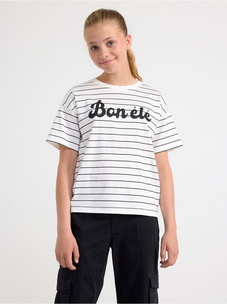 Majica – T-shirt with text and stripes