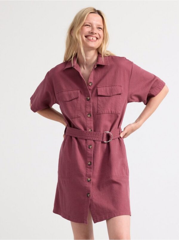Shirt dress with pockets and belt to waist - 8609021-9619