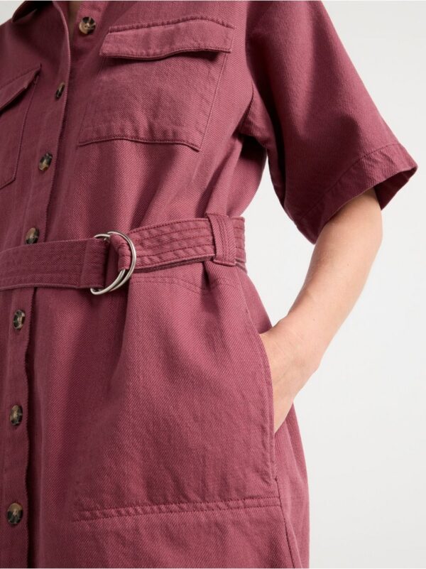 Shirt dress with pockets and belt to waist - 8609021-9619