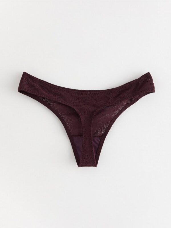 Regular waist thong with lace - 8174346-8571