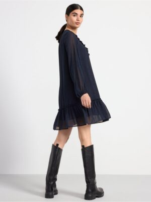 Long sleeve mini dress with flounce - 8630685-2150