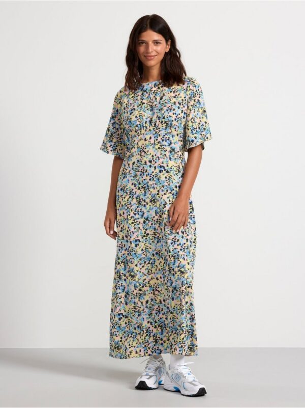 Short sleeve maxi dress with pattern - 8659740-9619