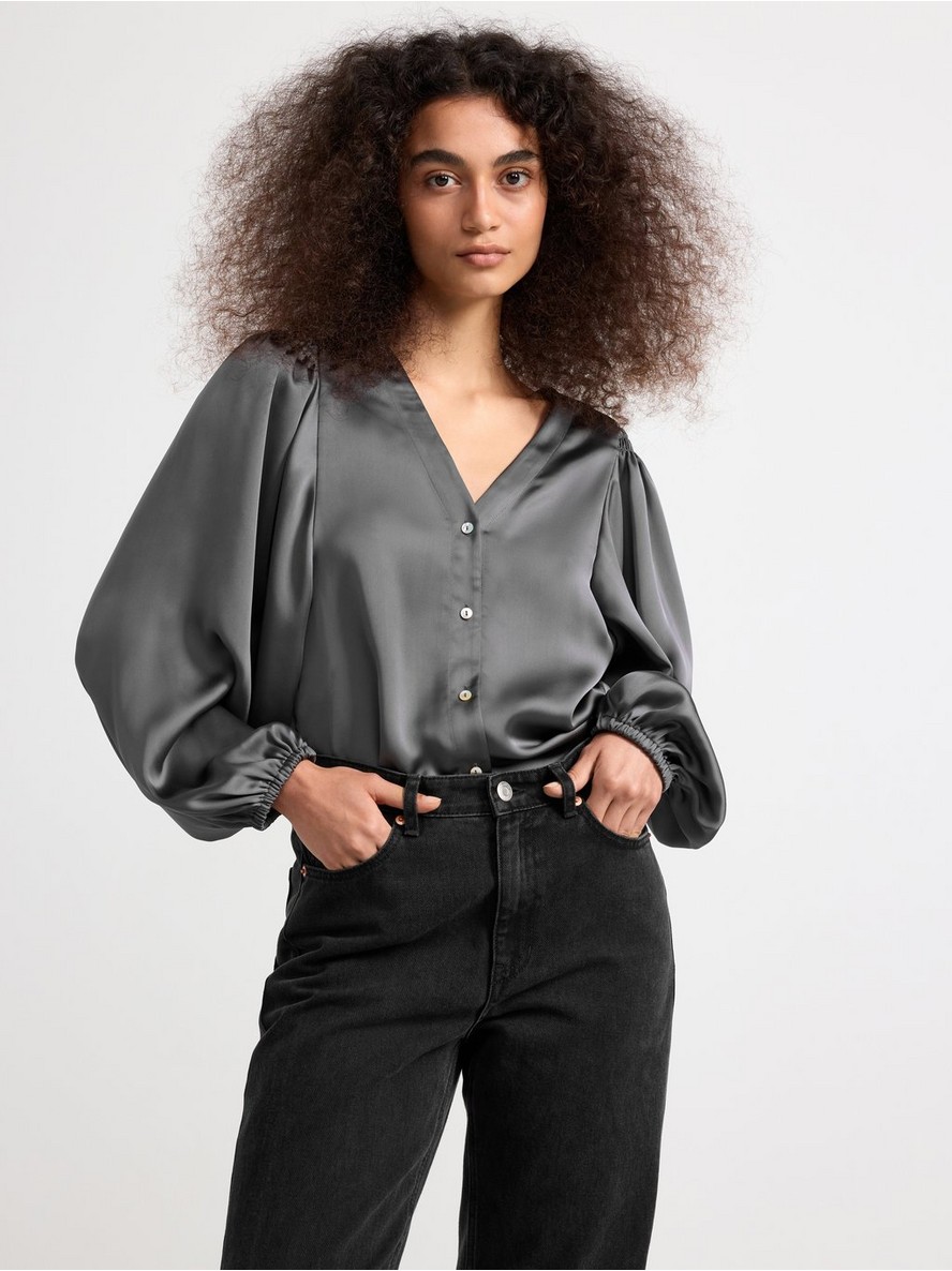 Bluza – Satin blouse with long puff sleeves
