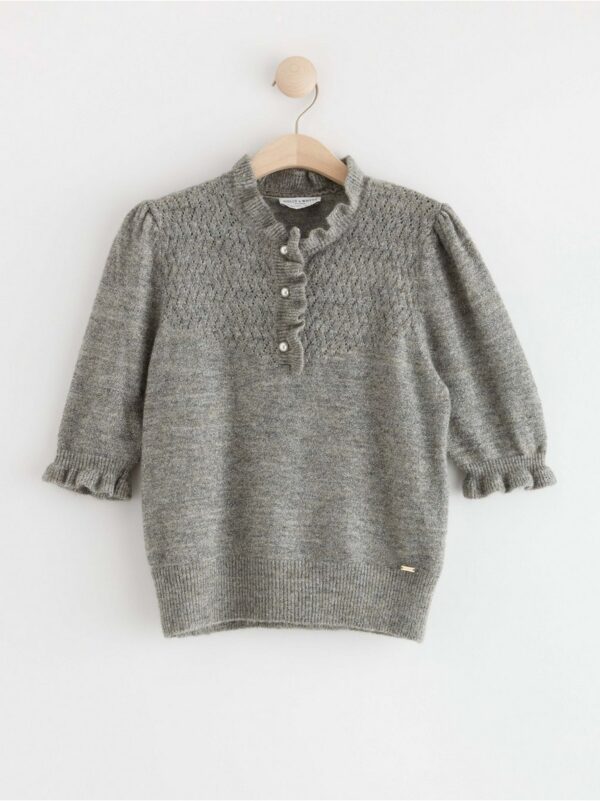 Knitted jumper with frill collar and beautiful metallic-shimmering yarn - 8662567-145