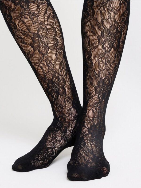 Tights in mesh with flowers - 8649683-80