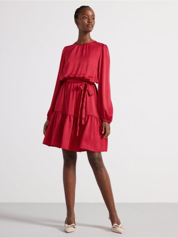 Satin mini dress with flounce - 8665659-7909